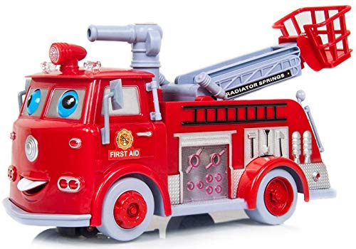 O.B Toys&Gift Bubble Blowing Fire Engine Toy Truck - Car Bump'n'Go Action Fire Truck Toy Battery Operated w/ Colorful Lights & Fun Sounds , Kids & Toddlers Bubble Truck Toy