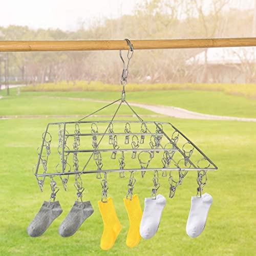 DARUITE Stainless Steel Sock Drying Rack with 36 Pegs Metal Sock Hanger With Clips for Washing Line Laundry Dryer Rack Clothes Airer for Socks and Underwear(1 Pack) - Image 4