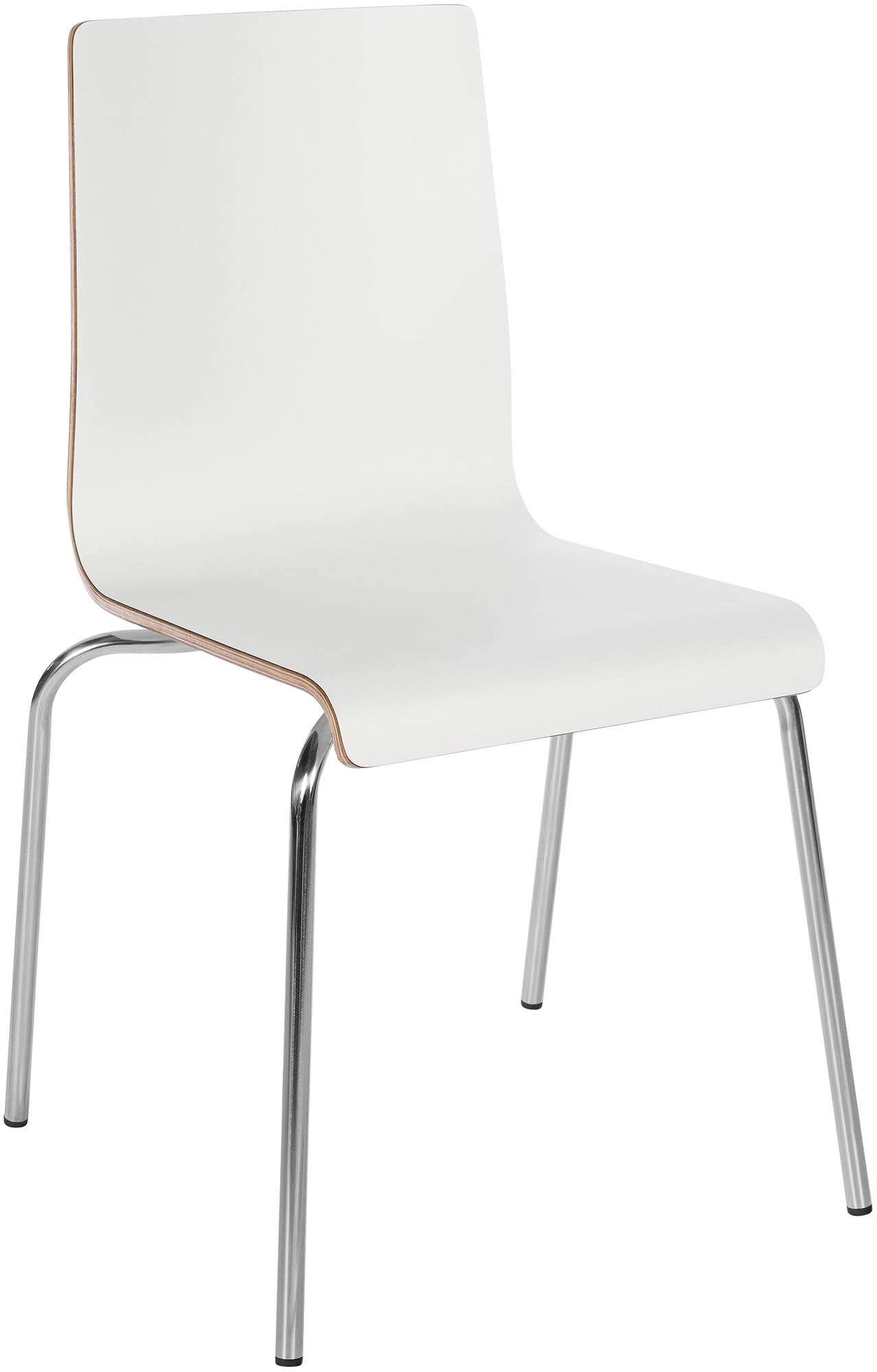 CLP Silla apilable Gahanna de Madera Moldeada con Laminado HPL, Estructura de Acero Cromado, Carga hasta 150 kg, Comedor y Oficina, Color:Blanco
