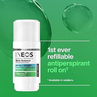 INEOS Skin Science - All Day + All Night 24H Freshness + Protection Antipersprirant Deodorant Roll On Geranium + Mint - With SkinActiv Cooling Tech™ - Plant Powered 50ml