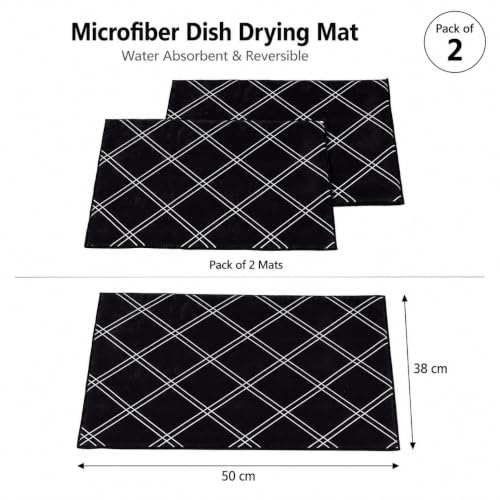 Image of Cutting EDGE Microfiber Dish Drying Mat - Water Absorbent & Reversible for Kitchen Utensils, Counter Top, Sink (Pack of 2, 50CM X 38CM - Black)