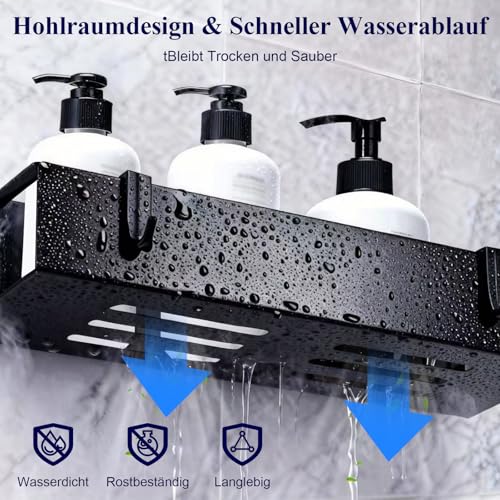 2 Stück Duschablage Ohne Bohren Schwarz, Rostfreies Badezimmer-Aufbewahrungsregal, Regal Für Shampoo Und Duschgel, Duschkorb Aus Mattschwarzem Metall, Duschkorb Halterung Shower Shelf Mit 4 Haken