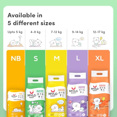 Image of Mylo Baby Diaper Pants Small (S) Size 4-8 kgs (84 count) Leak Proof | Lightweight | Rash Free | Upto 12 Hours Protection | ADL Technology | with Aloe Vera Lotion (42 Count, Pack of 6)