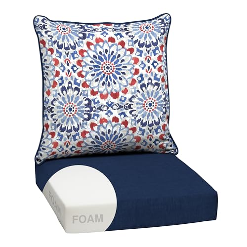 Image of Arden Outdoor Foam Deep Seat Cushions Set, 24x24, Premium High-Density Foam, Never Flattens, Weather-Proof for Patio Chair Sofa Couch, Clark Blue