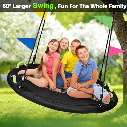 Image of Tree Swing, 60 inch Larger Saucer Swing for Whole Family, Black