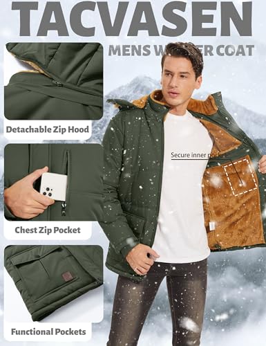 Image of TACVASEN Men's Standard Length Polyester Winter Jacket with Hood Water Repellent Windproof Thicken Parka Snow Ski Coat