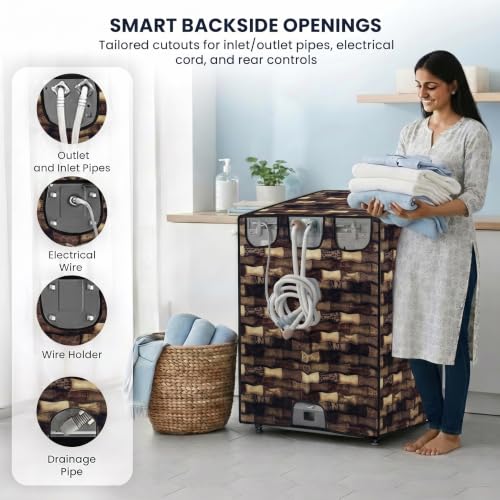 Image of Star Weaves Front Load Fully Automatic Washing Machine Cover for 6 kg, 6.5 kg, 7kg & 7.5 kg (Brown) | Waterproof & Dustproof Polyester Fabric with Zipper | Protection Cover | 59 x 59 x 86 cms