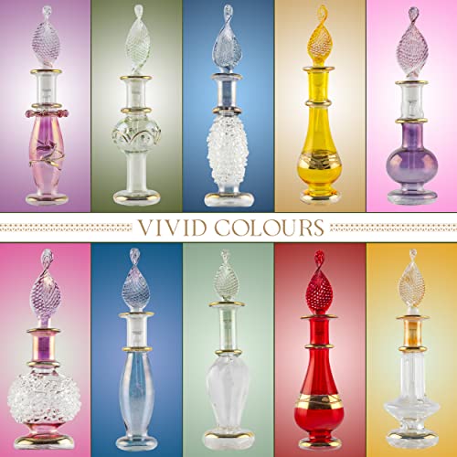 Craftsofegypt Genie Blown Glass Miniature Perfume Bottles For Perfumes & Essential Oils, Set Of 5 Decorative Vials, Each 2" High (5Cm), Assorted Colors #TOP4