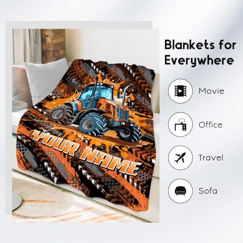 Personalized Blanket for Kids Tractor Throw Gifts - 4 Sizes Cozy Soft Fleece Blankets for Toddler Boys