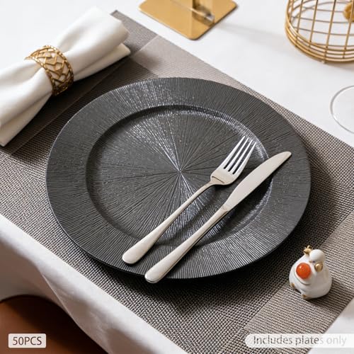 50 platos cargadores negros redondos de 13 pulgadas miniatura 2