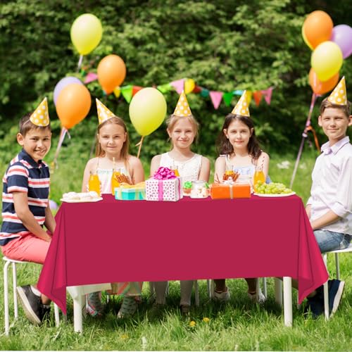 Image of WNINK 2 Pack Bright Red Plastic Tablecloth Disposable Table Covers 54 inch x 108 inch Table Cloths for Bridal Shower Engagement Wedding Birthday Picnic Parties