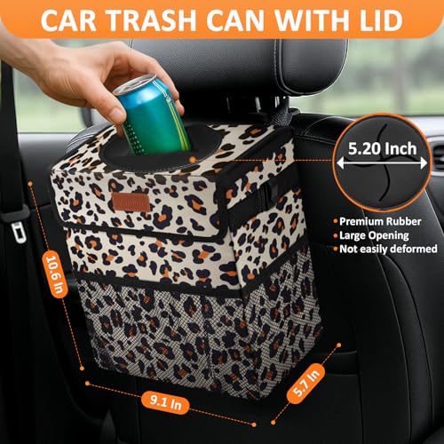 Image of Vankor Cute Car Trash Can for Car, Car Accessories for Women Interior Car Can Trash Bag Hanging Automotive Car Garbage Cans Leopard Pattern