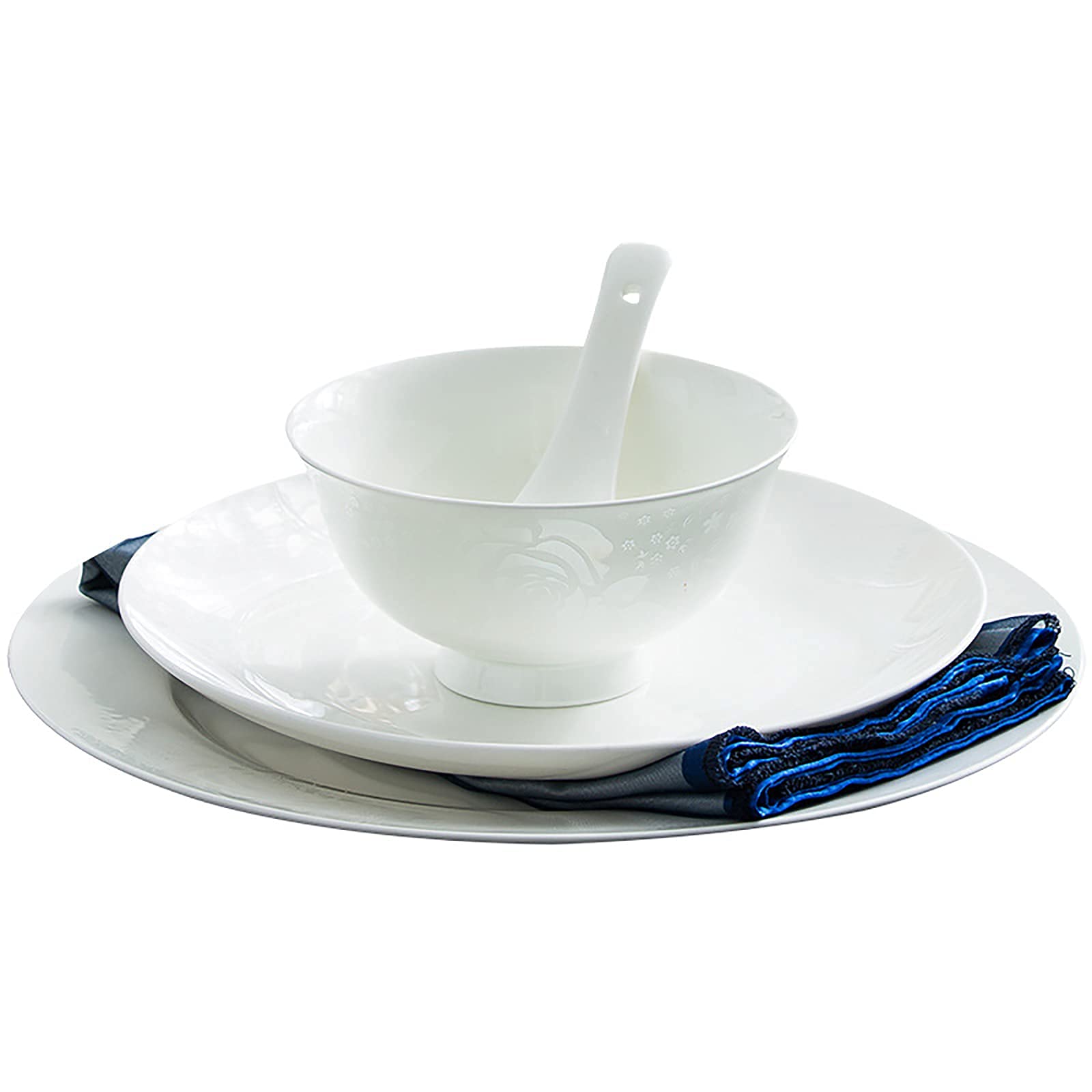 50-częściowy zestaw obiadowy, biały porcelanowy naczynia kuchenne z porcelany kostnej zestaw kombi z miską na płatki talerz deserowy talerz do zupy talerze rybne naczynia i garnek do zupy na 10