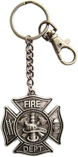 Vintage Silver Plated Firemen Firefighter Fire Dept Charm Key Ring Key Chain
