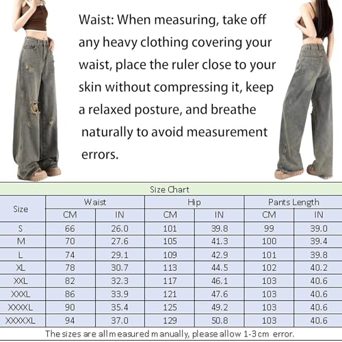 Women's Retro Ripped High Waist Straight Jeans Summer Fashion Casual with Pockets Loose Wide Leg Pants2