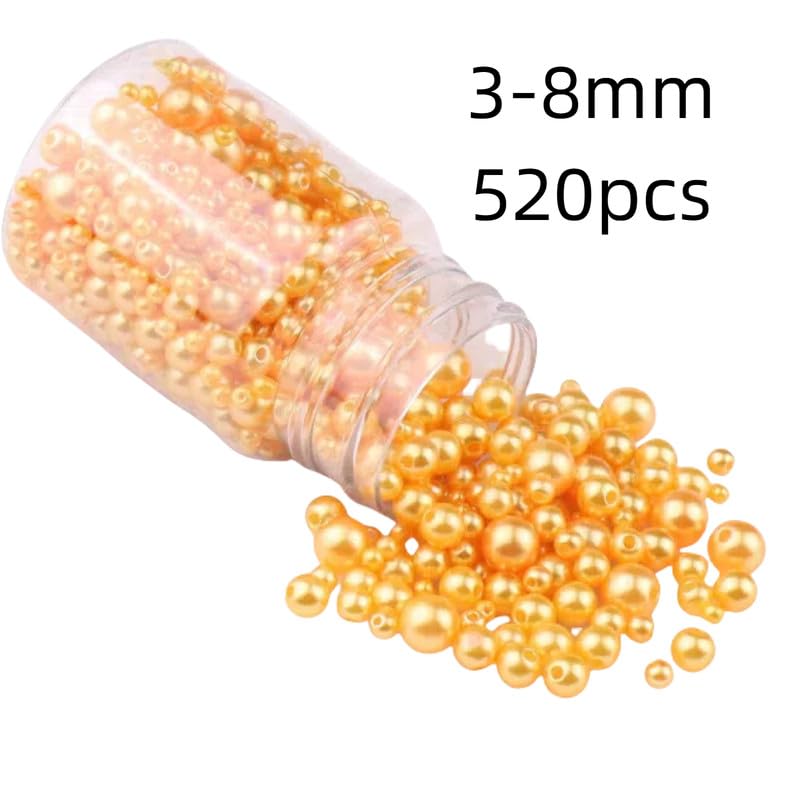 520pcs 3-8mm Pearl Beads for Craft Gold Round Looes Beads for,Bracelets,Necklaces Decoration Making - Image 2