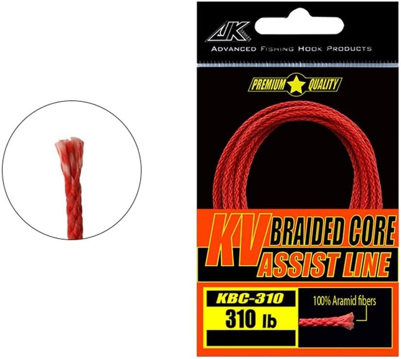 for Braided Assist Line with Hollow Core Binding Rope, Aramid Fiber Fishing Cord for Toothy Fish, High Cut Resistant Leader, Red Low Visibility Line, 100-310LB