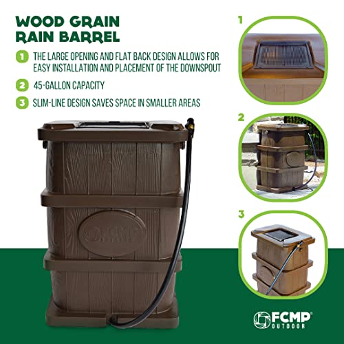 Image of FCMP Outdoor Slim Line Design Rain Barrel, 45 Gallon, Brown