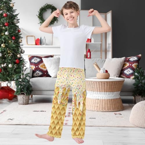 Boy's Pants Ice Cream Beige Candy Jogger Pants Elastic Waist Long Bottoms Trousers with Pockets 6-14 Years2
