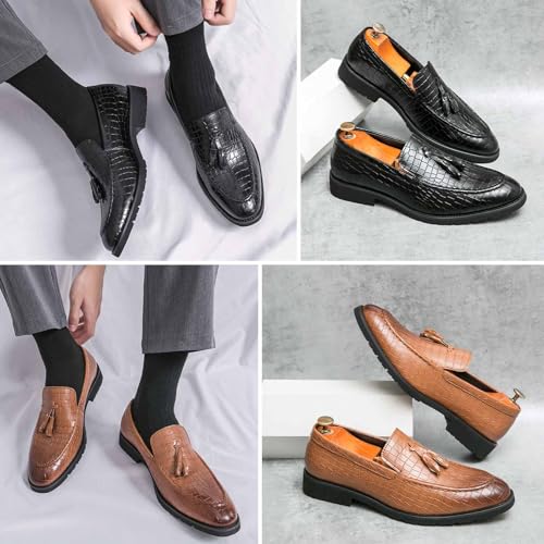 Men'S Classic Printed Oxford Loafers,Fashion Tassel Pointed Slip-On Business Dress Shoes,Comfortable Non-Slip Wedding Party Groom Shoes3