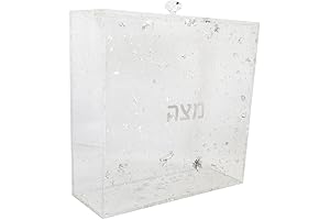 Judaica Place Lucite Square Matzah Box Holder for Passover - Silver Colored Flakes Design