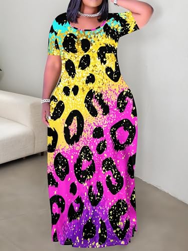 Image of SUZONANA Plus Size Dresses for Women Summer Casual Maxi Dress Short Sleeve Loose Vacation Dress