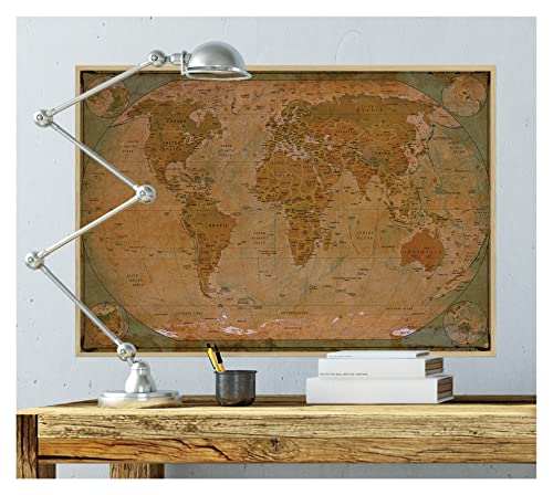 GREAT ART® Affiche – Carte du monde historique - Old School historique Globe Antique Vintage utilisé Look Atlas Globe décoration murale Din A2 (42 x 59,4 cm)