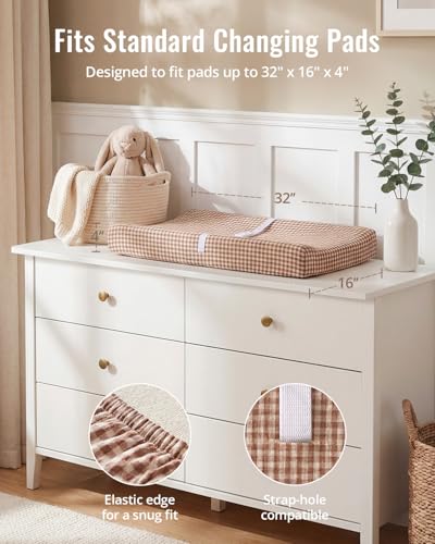 Image of Blissful Diary Muslin Changing Pad Cover for Baby Girls Boys, Ultra Soft Breathable Cotton, Baby Diaper Change Table Pad Covers, 2Pack (Checkered Beige & Checkered Brown)