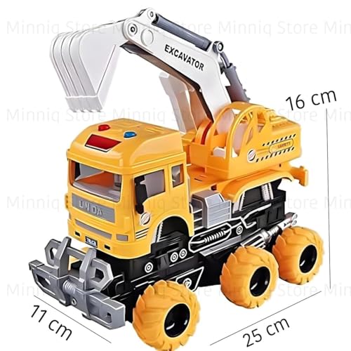 Image of Excavator 6x6 Truck with Lights and Sounds Friction Powered Trailer Model Diecast Truck Toys Best Birthday Gift for Kids (Excavator 6x6 Truck)