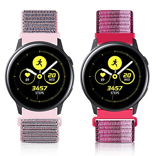 Relting Sport Bands Compatible for Samsung Galaxy Watch Active 2 44MM 40MM/Galaxy Watch 42MM,20MM Soft Nylon Strap Wristband Replacement (Pink Sand&Berry, 20mm)