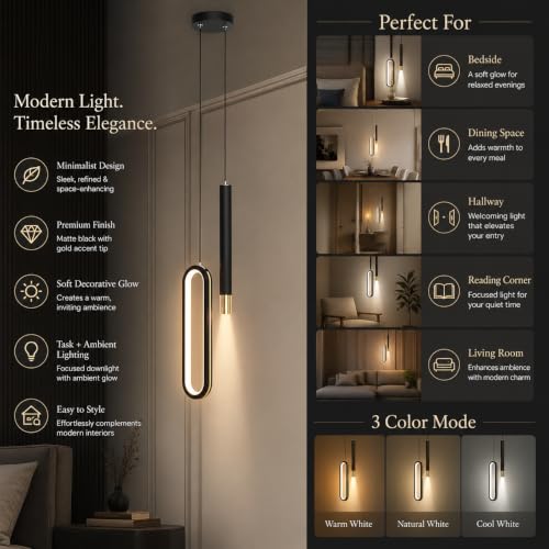 Image of Smartway Myra 18W LED Pendant Light with 3 Color Modes | Modern Hanging Ceiling Lamp for Bedroom, Living Room, Dining & Cafe | Ambient & Reading Light | 1 Year Warranty