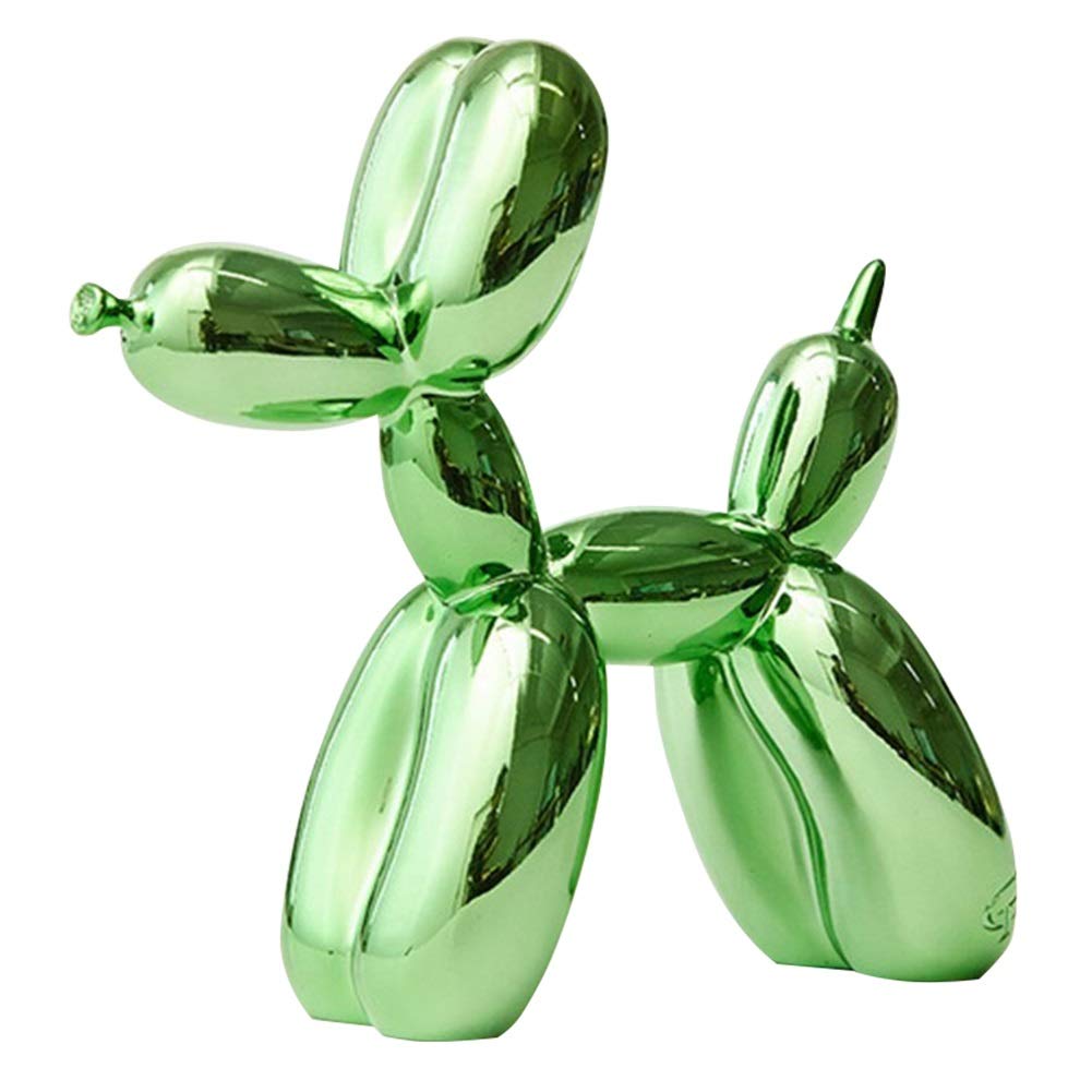 Statue Shiny Balloon Dog Sculpture, Lovely Sculpture Decoration, Suitable For Desktop Decoration, Resin Craft Sculpture (Color : Green, Size : 42 * 47 * 16cm)