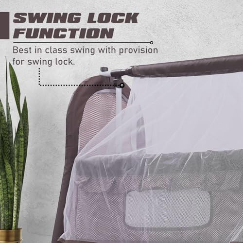Image of PANDAORIGINALS Jumbo Baby Cradle|Soft Cushion Baby Jhula /Paalna Cute cot with Mosquito Net for 0-9 Months Boys and Girls Super Strong Soft Cushion and Swing Lock Function (Royal Brown)