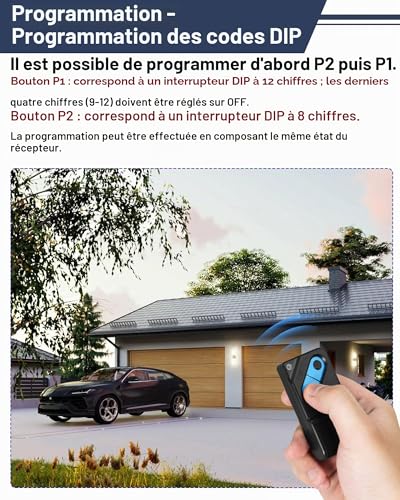 Télécommande portail 433 MHz de rechange pour bip garage à 2 canaux - 4