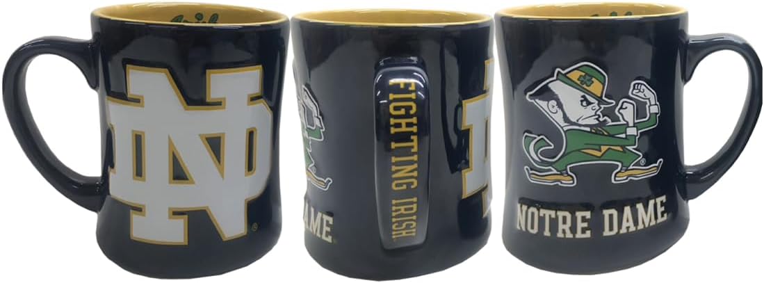 Notre Dame Fighting Irish Ceramic Relief (3D) Coffee Mug – Official Logo and Team Colors, 16oz