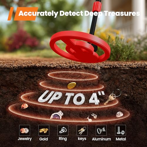 Image of GoGonova Metal Detector, Adjustable 27.5 inch - 37.8 inch Metal Detector for Kids with LED Display, Lightweight Beach Metal Detector Kit with 6.8 inch Waterproof Search Coil, Gift for Boys & Girls, Red