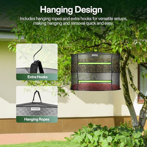 Image of VIVOSUN 2-Layer Mesh Drying Rack Hanging Design with Green Zippers for Dehydrating, Indoor and Outdoor Pruning Shears Included