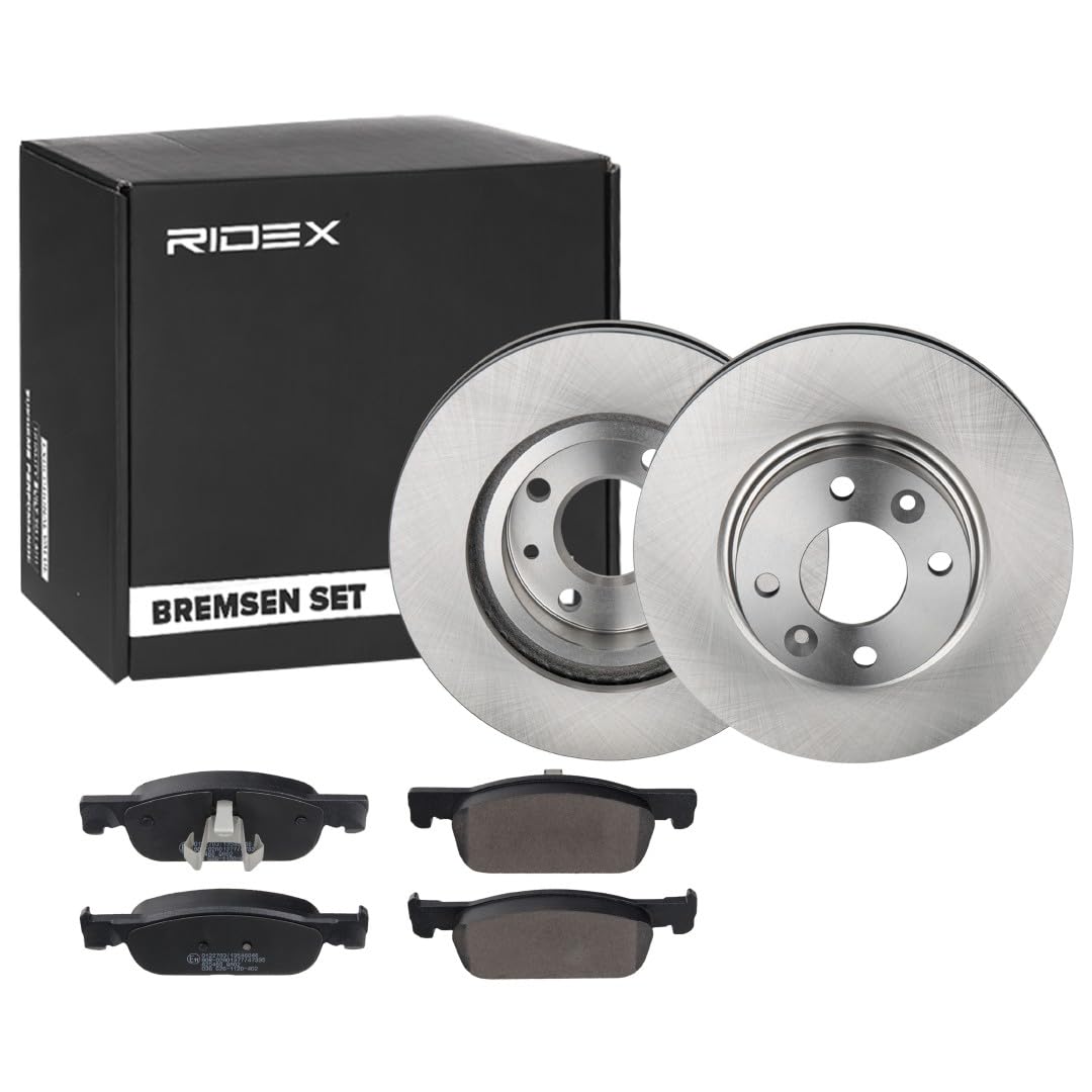 RIDEX 3405B1006 Juego para eje Kit de discos de freno y pastillas Delantero sin tornillos Compatible con RENAULT Clio 4 Grandtour KH