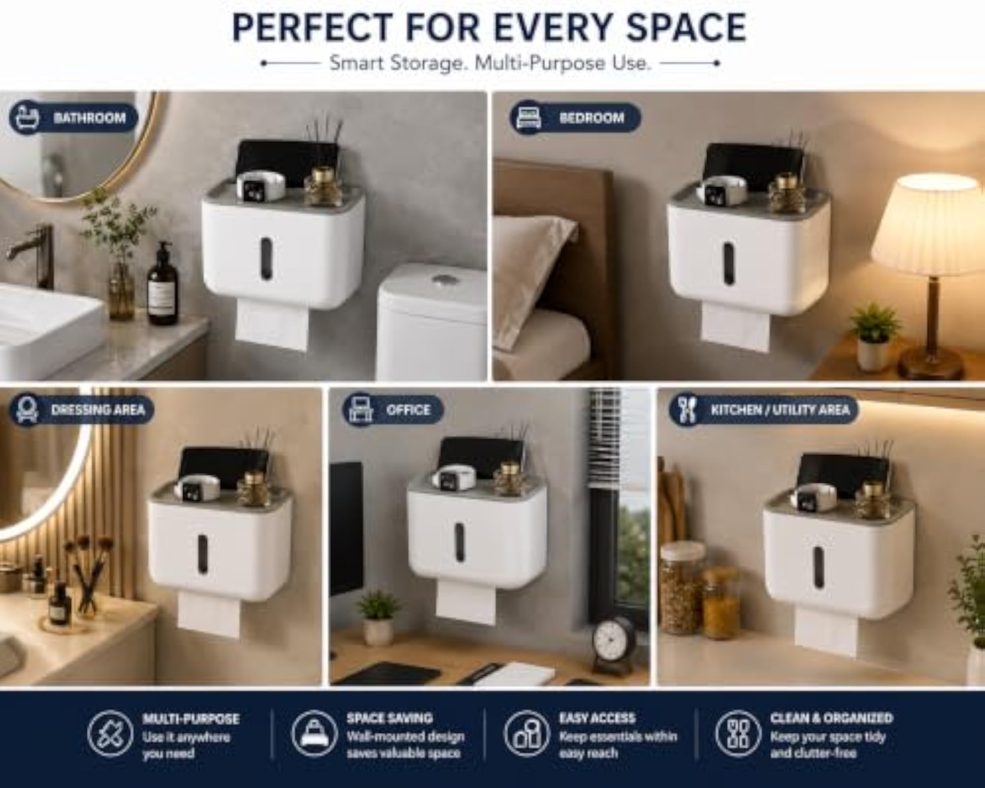 Self Adhesive Toilet Paper Holder with Mobile Stand