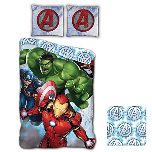 AYMAX Parure de lit réversible Avengers Hulk, Captain America, Iron Man- 140 cm x 200 cm