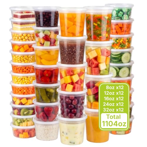 HestiaSnax 60 Sets Deli Containers with Lids, 32/24/16/12/8 oz (12 Set Each), Leakproof & Airtight BPA Free Takeout Food Storage Containers for Soup, Meal Prep, Freezer, Microwave & Dishwasher Safe - image 1