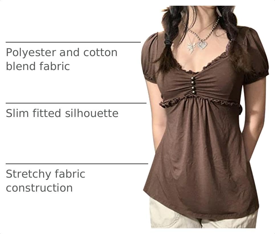 Image of Fairy Grunge Y2k Shirts Vintage Crop Tops Short Sleeve Girls Slim Fit Tees