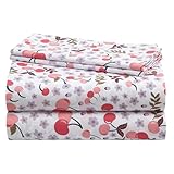 Urban Lifestyle 4 Piece Sheet Set, Including Top Sheet, Fitted Sheet and 2 Pillow Cases, Cherry Print, Queen