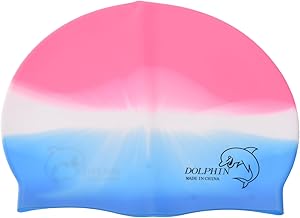 بونيه السباحة الملون من السيليكون مقاوم للماء لتعزيز الأداء الرياضي مع ميزات مصممة بدقة للبالغين والأطفال من دولفين، متعدد الألوان