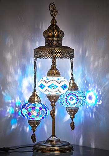 DEMMEX 3 Big Globes XL Magnificent Handmade Turkish Moroccan Mosaic Tiffany Style Table Desk Bedside Lamp Lampshade Exotic Night Accent Light for North American Use, 31