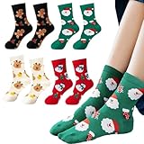 YUVKIN Calcetines de Navidad Divertidos Mujer y Hombre 4 Pares Coloridos como Idea de Regalo Navideño Unisex Algodón Christmas Socks