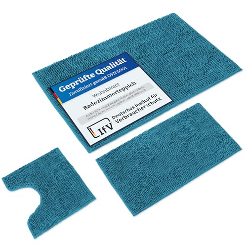 WohnDirect Badematten Set 3 teilig Petrol • WC Vorleger (45x45cm),...