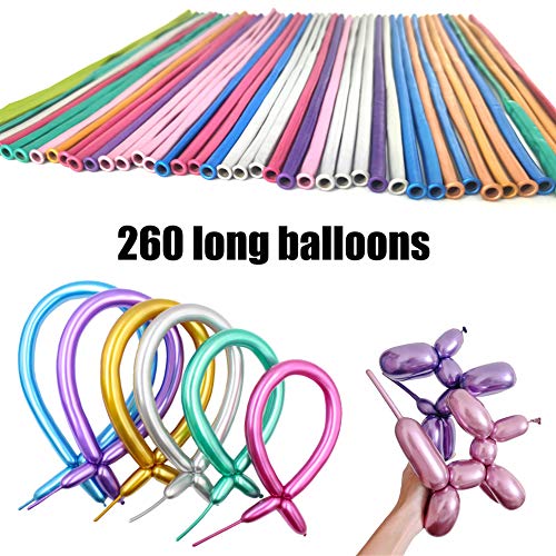 Image of 100Pcs Metallic 260 Balloons, Color Chrome Long Balloon for Animals, 260 Art Ballon for Twisting, Skinny Modeling Supplies for Birthday Party Wedding Festival Decorations. Multi