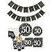 TENDYCOCO 114 Stück in 1 Set Schwarz mit Gold Geburtstag Set Pappbecher Teller Servietten Tischdecke Besteck Geschirr und Banner Set 50 Geburtstagsfeierzubehör