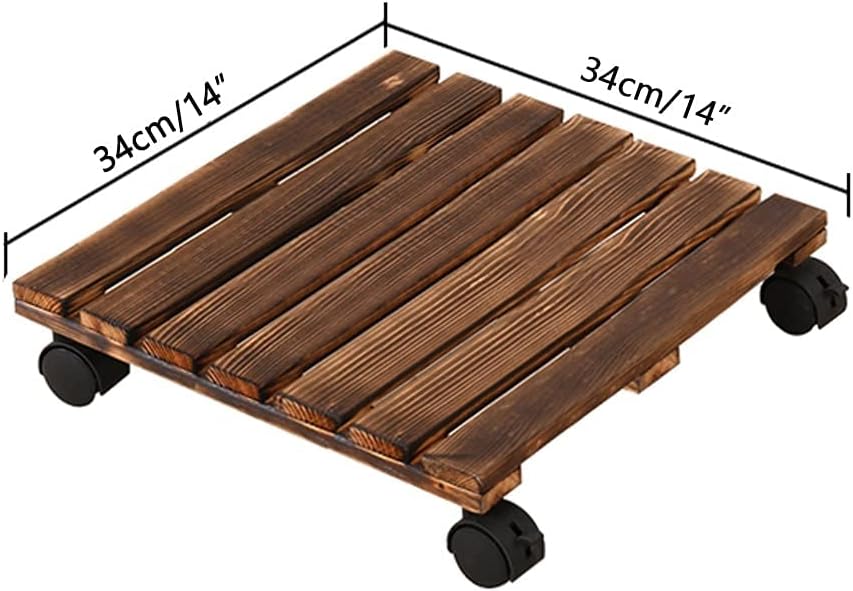 Plant Trolley Plant Pot Trolley,( 12" 14" Planter Trolley, Flower Pot Stand Movable Plant Dolly Flower Pot Tray, Wooden Plant Caddy with 360° Lockable Caster Wheels, Flower Pot Saucer Tray (